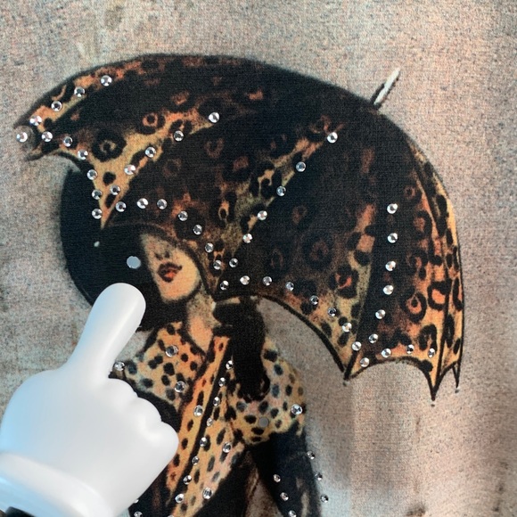 Valentina Artsy Poly Leopard and Lady & Umbrella with Rhinestones Vintage Size L - Picture 9 of 10